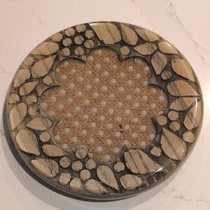 Vintage Lucite Round Scalloped Caned Hot Plate Trivet